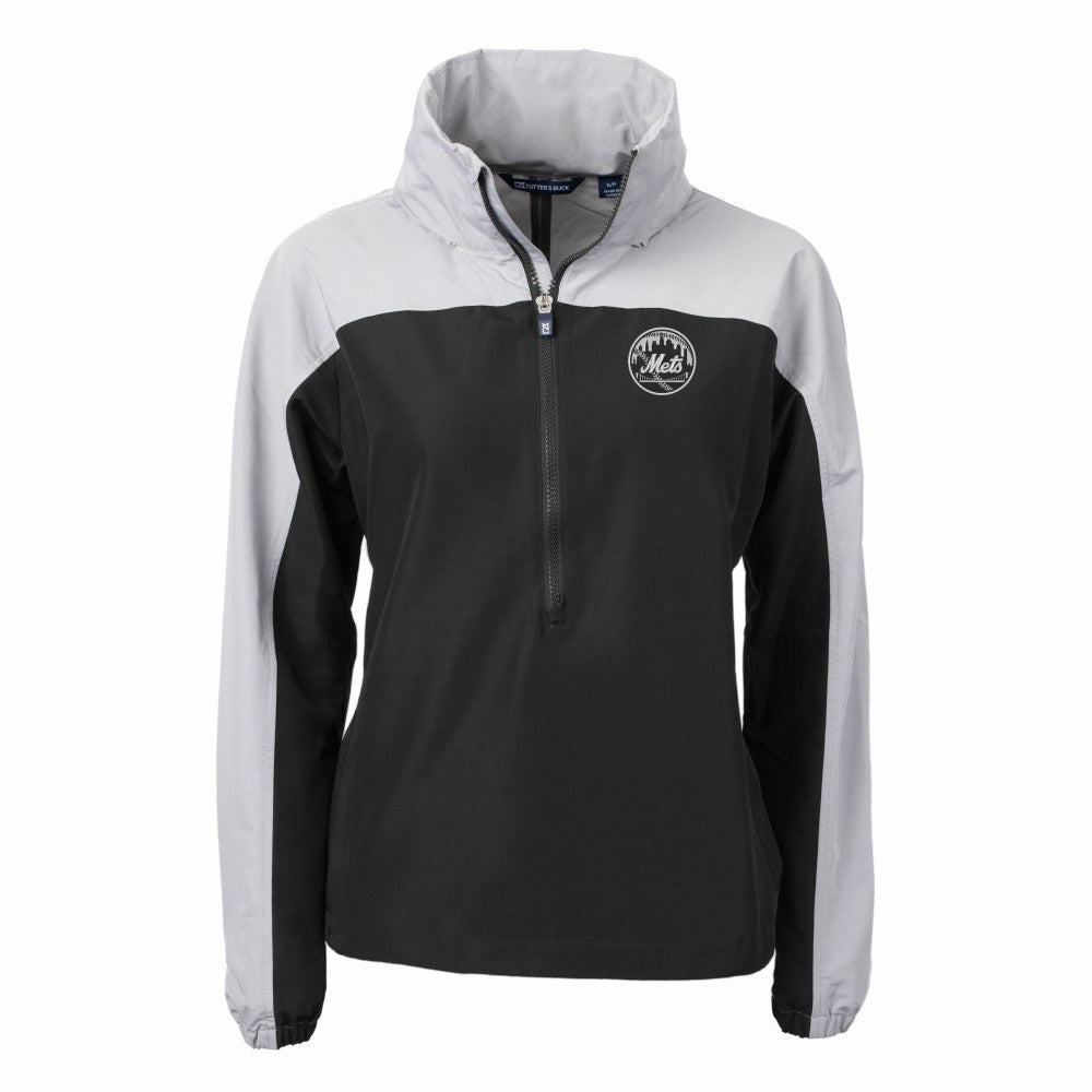 New York Mets Cutter & Buck Women's Charter Eco Recycled Half-Zip Anorak Jacket - Black/Gray