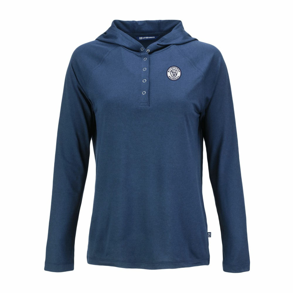 Milwaukee Brewers Cutter & Buck Women's Coastline Epic Comfort Eco Recycled Raglan Long Sleeve Hoodie T-Shirt - Navy