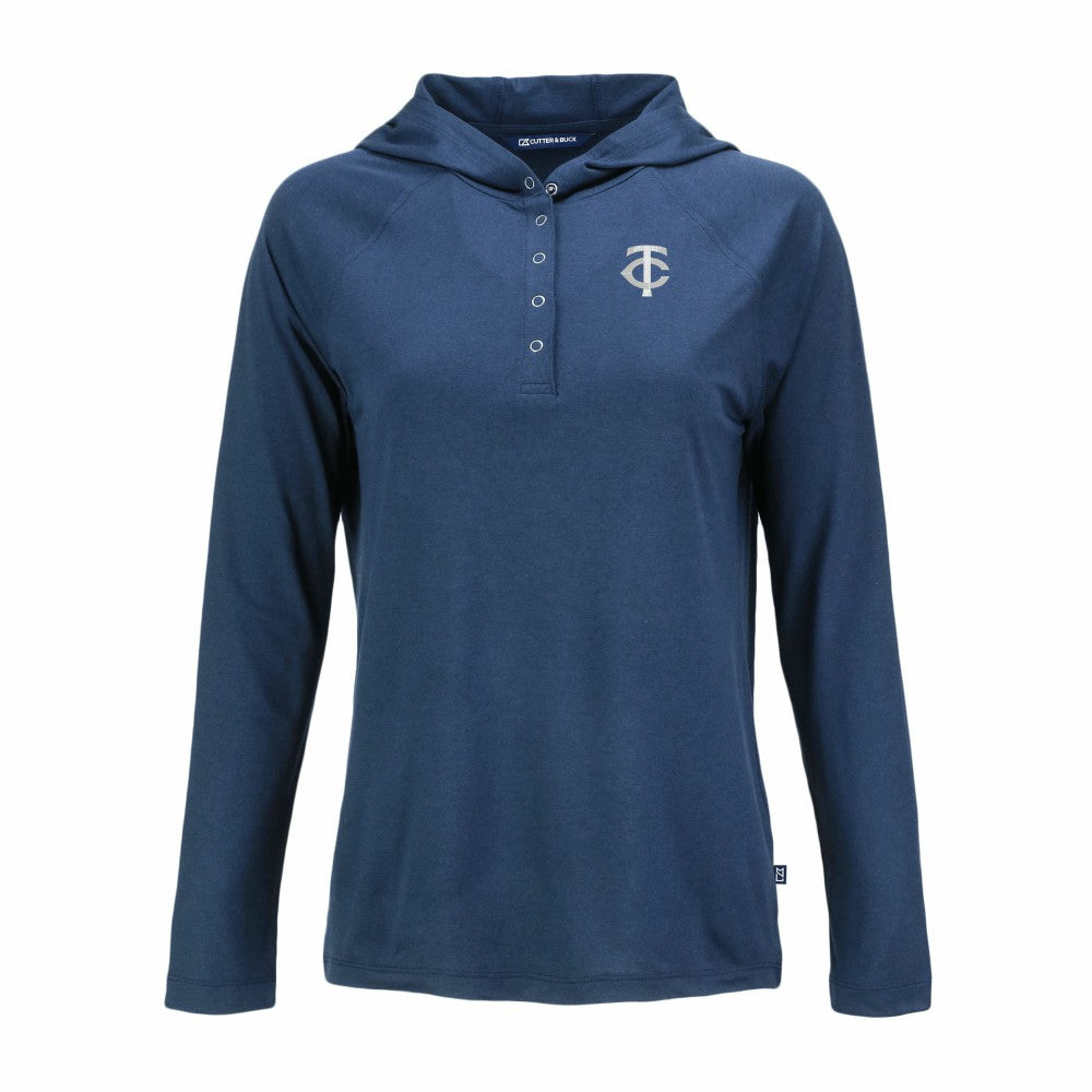 Minnesota Twins Cutter & Buck Women's Coastline Epic Comfort Eco Recycled Raglan Long Sleeve Hoodie T-Shirt - Navy