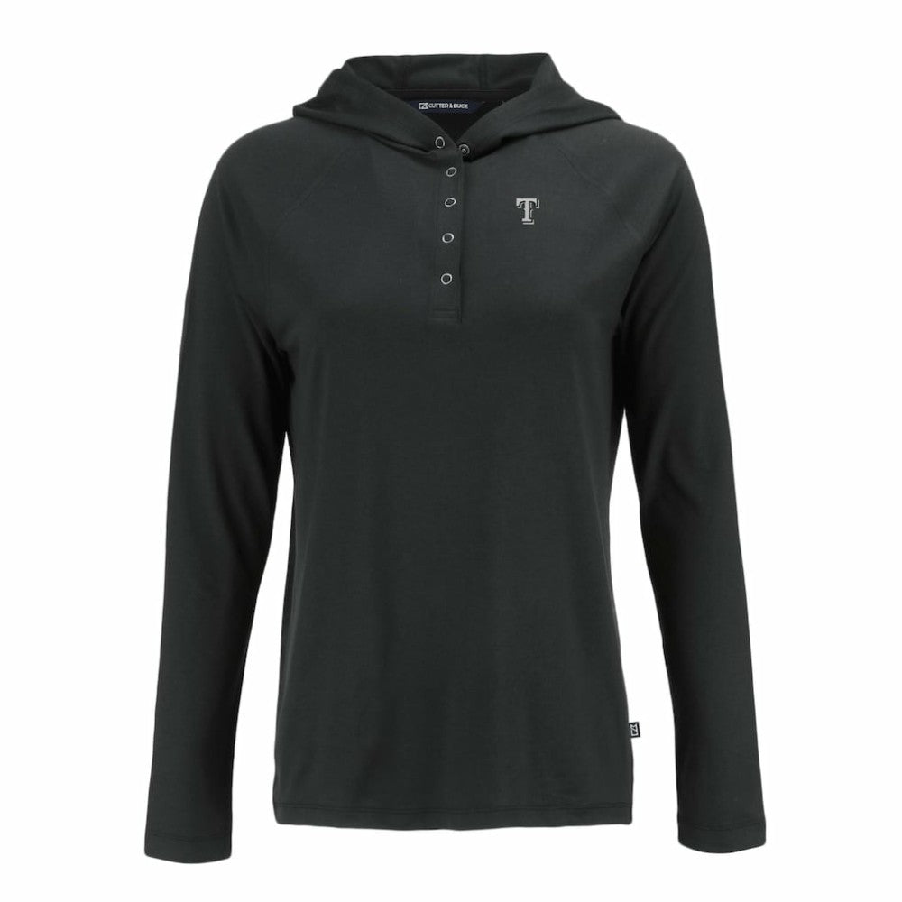 Texas Rangers Cutter & Buck Women's Coastline Epic Comfort Eco Recycled Raglan Long Sleeve Hoodie T-Shirt - Black