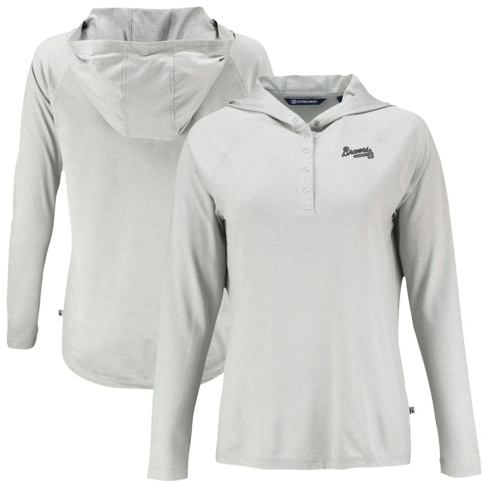 Atlanta Braves Cutter & Buck Women's Coastline Epic Comfort Eco Recycled Raglan Long Sleeve Hoodie T-Shirt - Gray