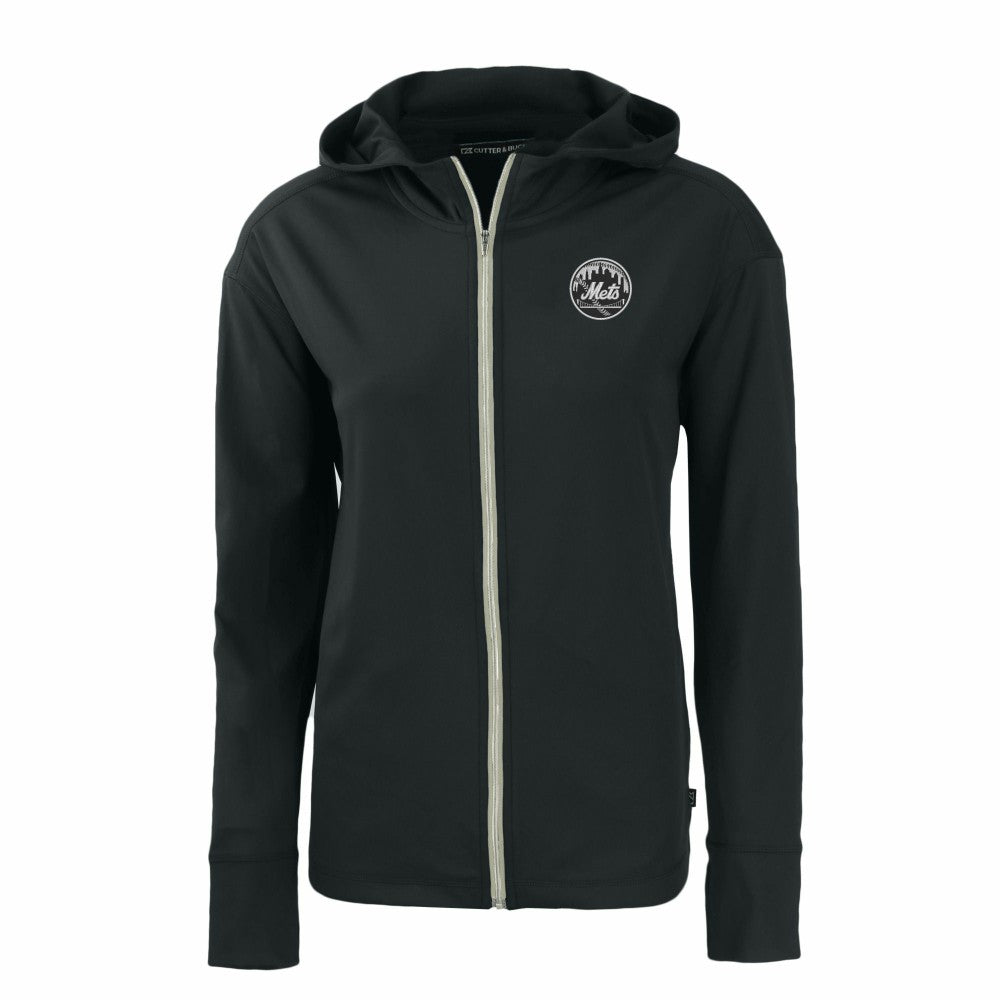 New York Mets Cutter & Buck Women's Daybreak Eco Recycled Full-Zip Hoodie - Black