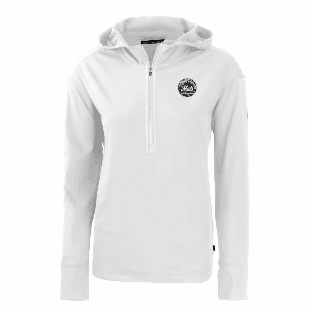 New York Mets Cutter & Buck Women's Daybreak Eco Recycled Half-Zip Hoodie - White