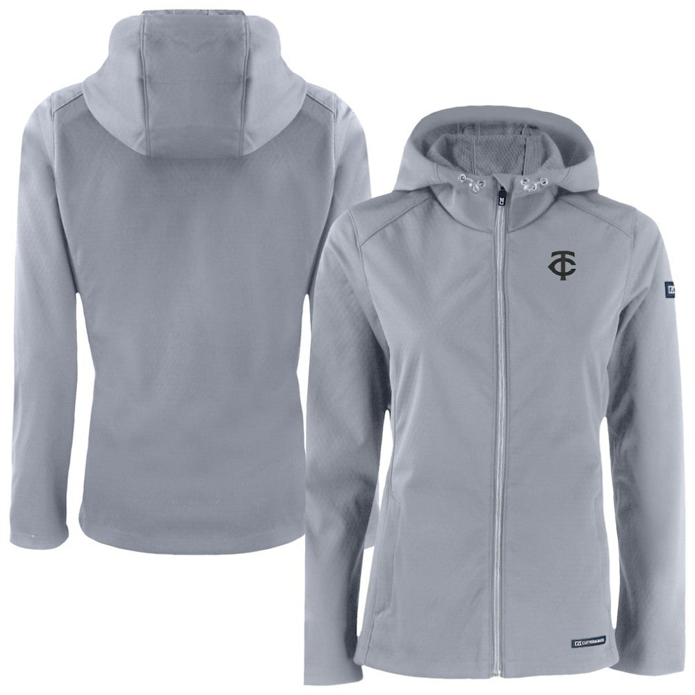 Minnesota Twins Cutter & Buck Women's Evoke Eco Softshell Recycled Full-Zip Hoodie Jacket - Gray