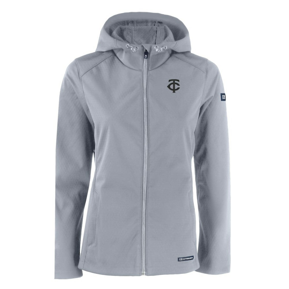 Minnesota Twins Cutter & Buck Women's Evoke Eco Softshell Recycled Full-Zip Hoodie Jacket - Gray