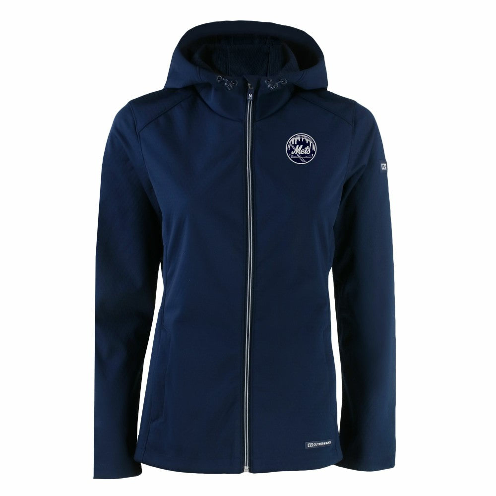 New York Mets Cutter & Buck Women's Evoke Eco Softshell Recycled Full-Zip Hoodie Jacket - Navy