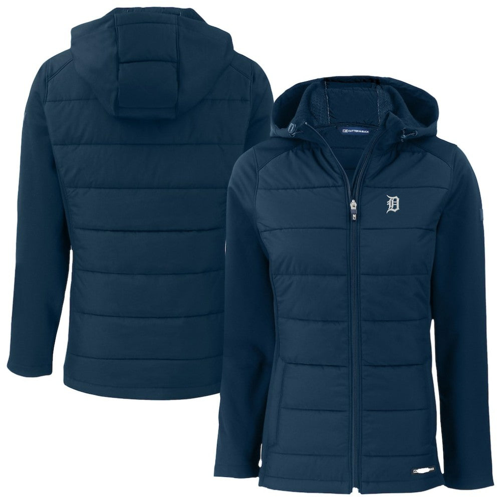 Detroit Tigers Cutter & Buck Women's Evoke Hybrid Eco Softshell Recycled Full-Zip Hooded Jacket - Navy