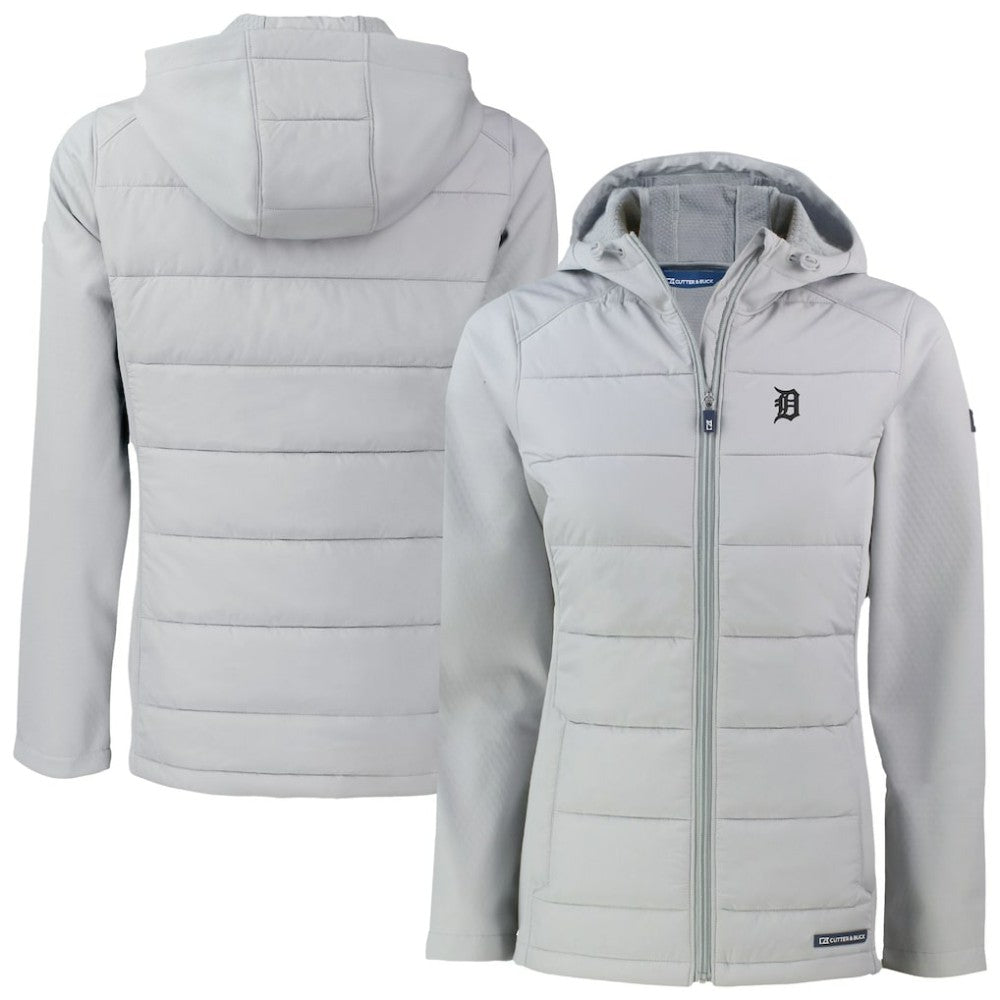 Detroit Tigers Cutter & Buck Women's Evoke Hybrid Eco Softshell Recycled Full-Zip Hooded Jacket - Gray