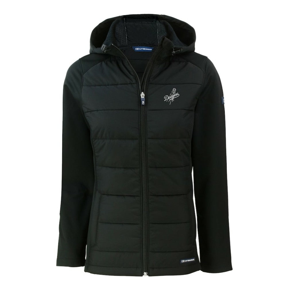 Los Angeles Dodgers Cutter & Buck Women's Evoke Hybrid Eco Softshell Recycled Full-Zip Hooded Jacket - Black