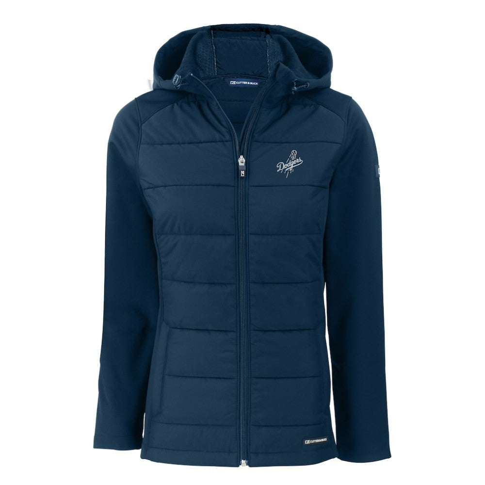 Los Angeles Dodgers Cutter & Buck Women's Evoke Hybrid Eco Softshell Recycled Full-Zip Hooded Jacket - Navy