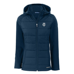 Minnesota Twins Cutter & Buck Women's Evoke Hybrid Eco Softshell Recycled Full-Zip Hooded Jacket - Navy