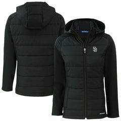 San Diego Padres Cutter & Buck Women's Evoke Hybrid Eco Softshell Recycled Full-Zip Hooded Jacket - Black