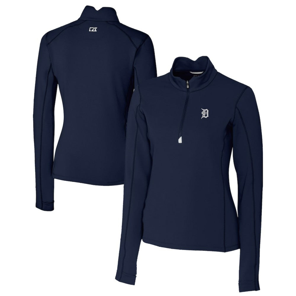 Detroit Tigers Cutter & Buck Women's Traverse Stretch Quarter-Zip Pullover Top - Navy