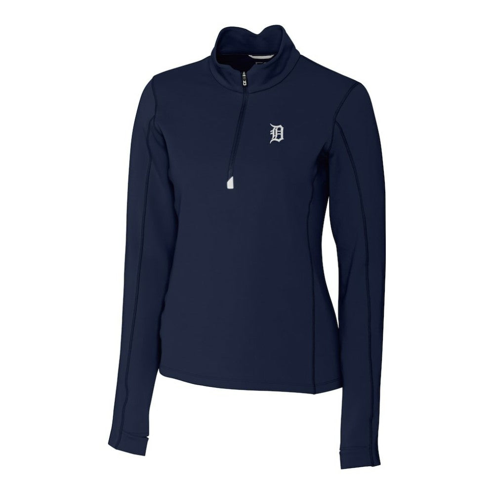 Detroit Tigers Cutter & Buck Women's Traverse Stretch Quarter-Zip Pullover Top - Navy
