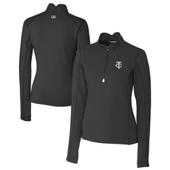 Minnesota Twins Cutter & Buck Women's Traverse Stretch Quarter-Zip Pullover Top - Black