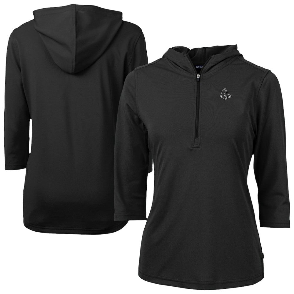 Boston Red Sox Cutter & Buck Women's Virtue Eco Pique Half-Zip 3/4 Sleeve Pullover Hoodie - Black
