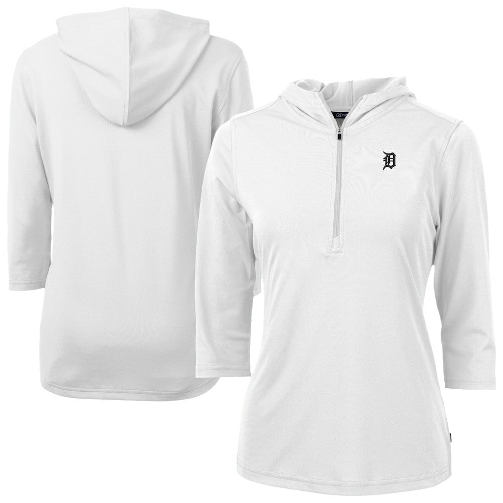 Detroit Tigers Cutter & Buck Women's Virtue Eco Pique Half-Zip 3/4 Sleeve Pullover Hoodie - White