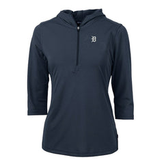 Detroit Tigers Cutter & Buck Women's Virtue Eco Pique Half-Zip 3/4 Sleeve Pullover Hoodie - Navy