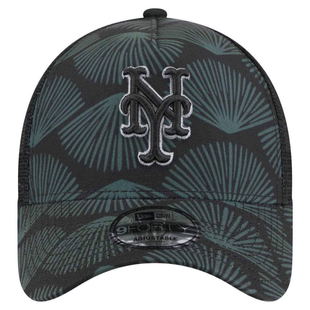 New York Mets 9FORTY A-Frame Trucker Adjustable Hat - Black | New Era