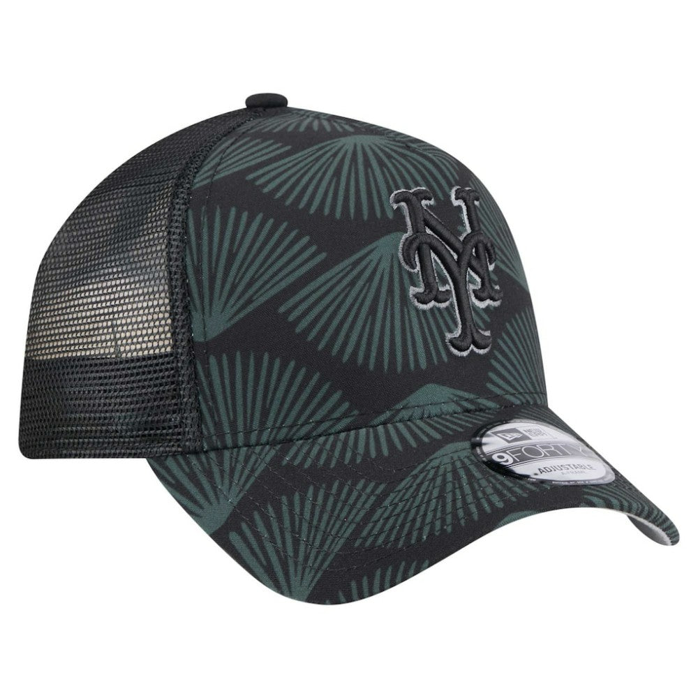 New York Mets 9FORTY A-Frame Trucker Adjustable Hat - Black | New Era