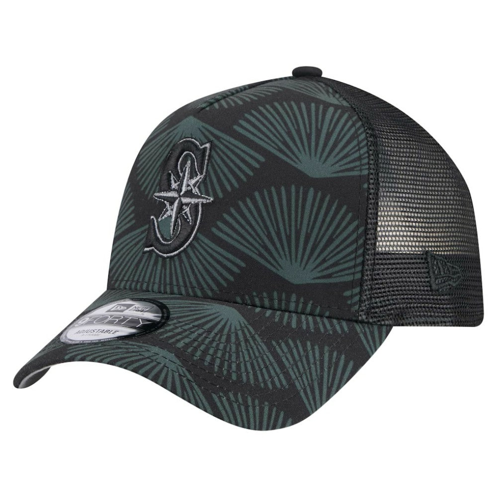 Seattle Mariners 9FORTY A-Frame Trucker Adjustable Hat - Black | New Era