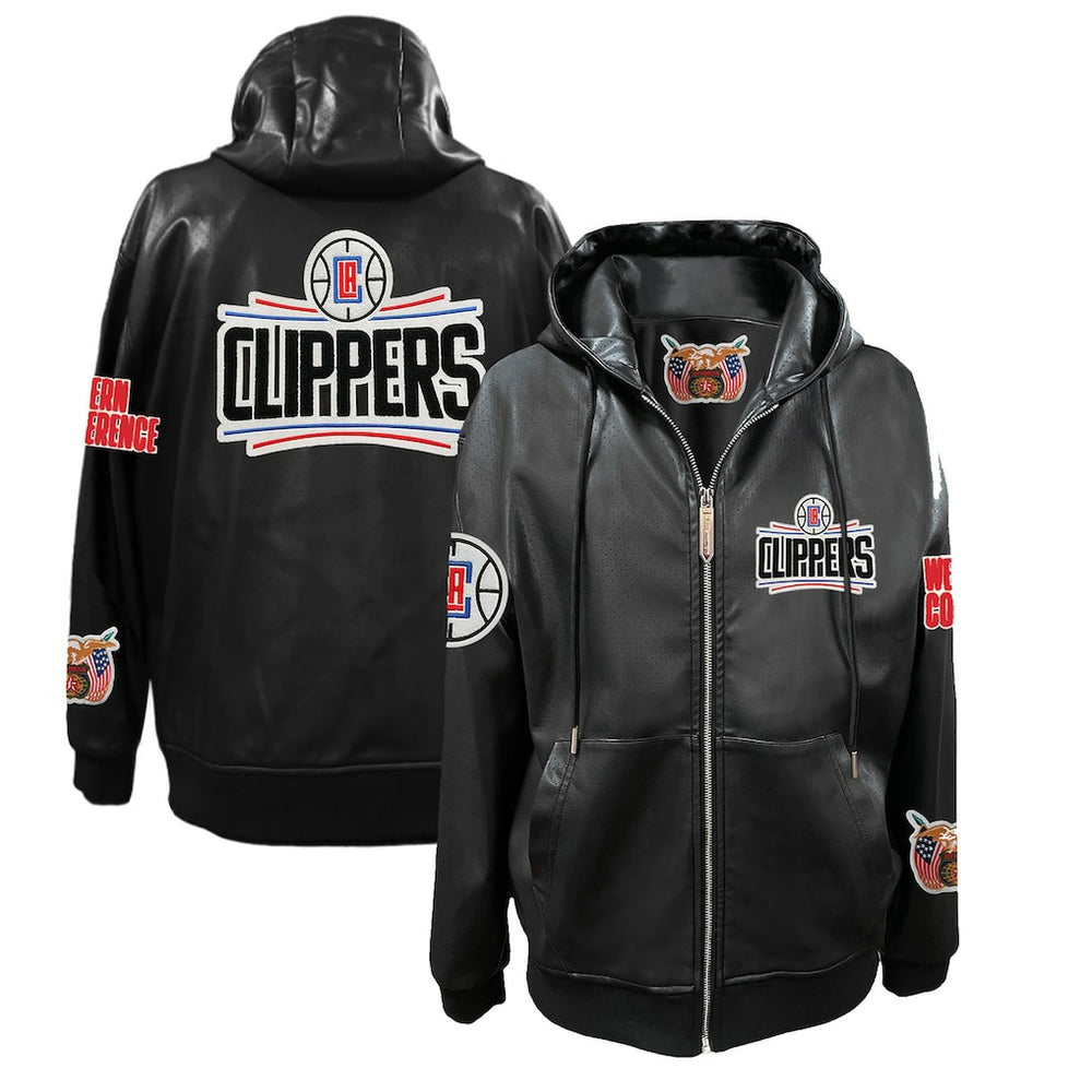 LA Clippers Jeff Hamilton Vegan Leather Full-Zip Hoodie - Black sale