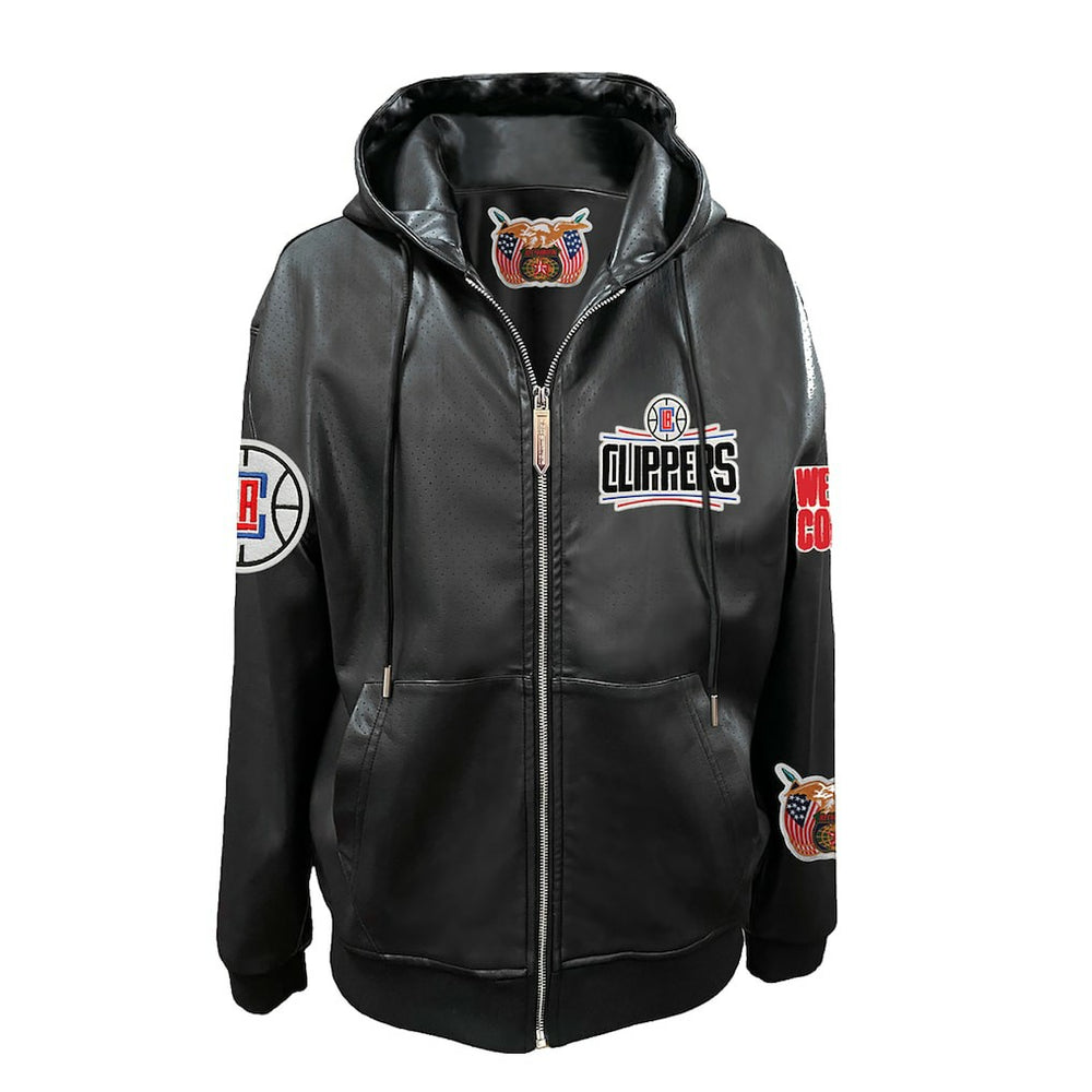 LA Clippers Jeff Hamilton Vegan Leather Full-Zip Hoodie - Black sale