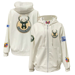 Milwaukee Bucks Jeff Hamilton Vegan Leather Full-Zip Hoodie - White for sale