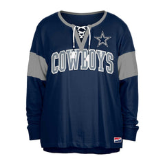 Dallas Cowboys New Era Women's Plus Size Lace-Up Notch Neck Long Sleeve T-Shirt  - Navy sale