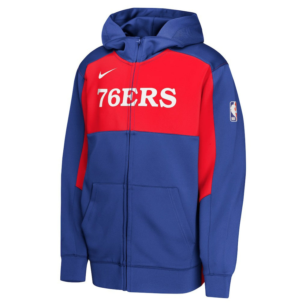 Philadelphia 76ers Youth Authentic On-Court Showtime Performance Full-Zip Hoodie - Royal/Red | Nike outlet