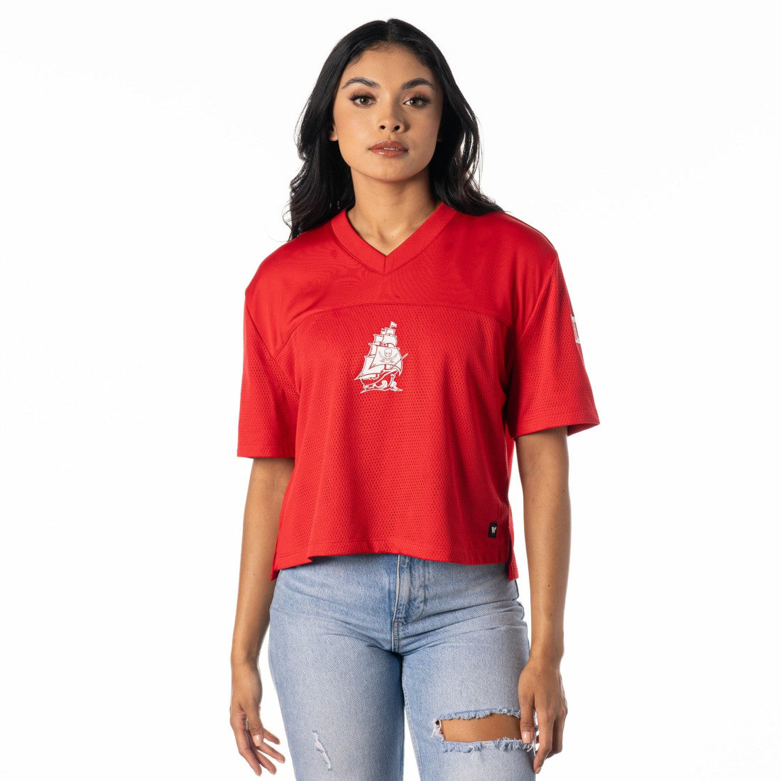 Tampa Bay Buccaneers The Wild Collective Women's Alternate V-Neck Fashion Jersey T-Shirt - Red for sale