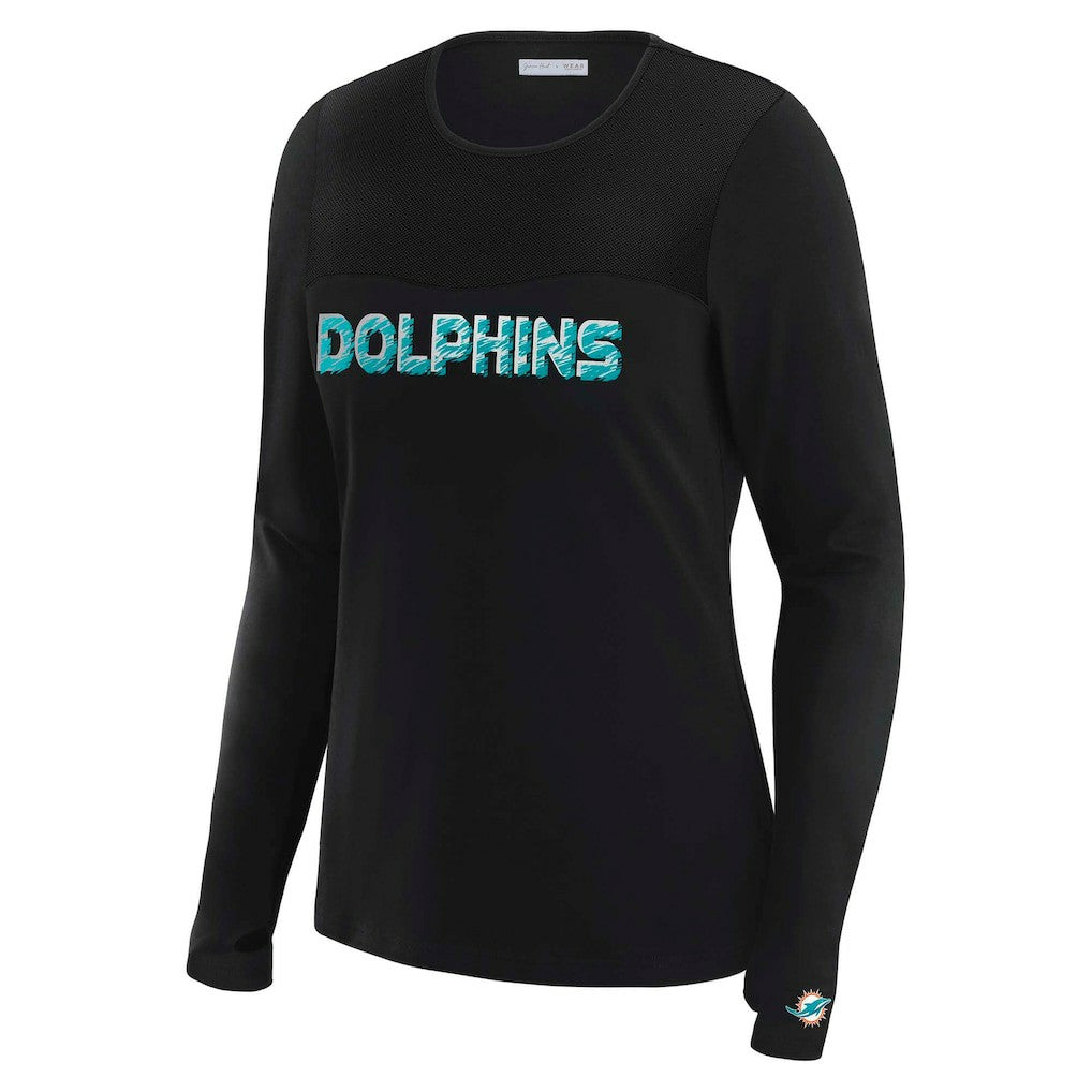 Miami Dolphins WEAR by Erin Andrews x Gracie Hunt Women's Mesh Panel Long Sleeve T-Shirt - Black sale