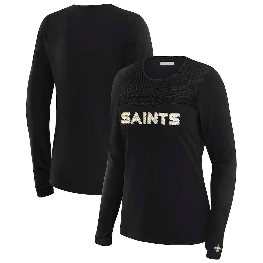 New Orleans Saints WEAR by Erin Andrews x Gracie Hunt Women's Mesh Panel Long Sleeve T-Shirt - Black for sale