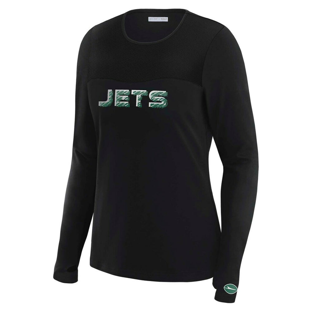 New York Jets WEAR by Erin Andrews x Gracie Hunt Women's Mesh Panel Long Sleeve T-Shirt - Black on sale
