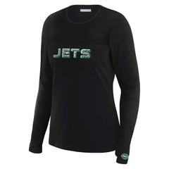 New York Jets WEAR by Erin Andrews x Gracie Hunt Women's Mesh Panel Long Sleeve T-Shirt - Black on sale
