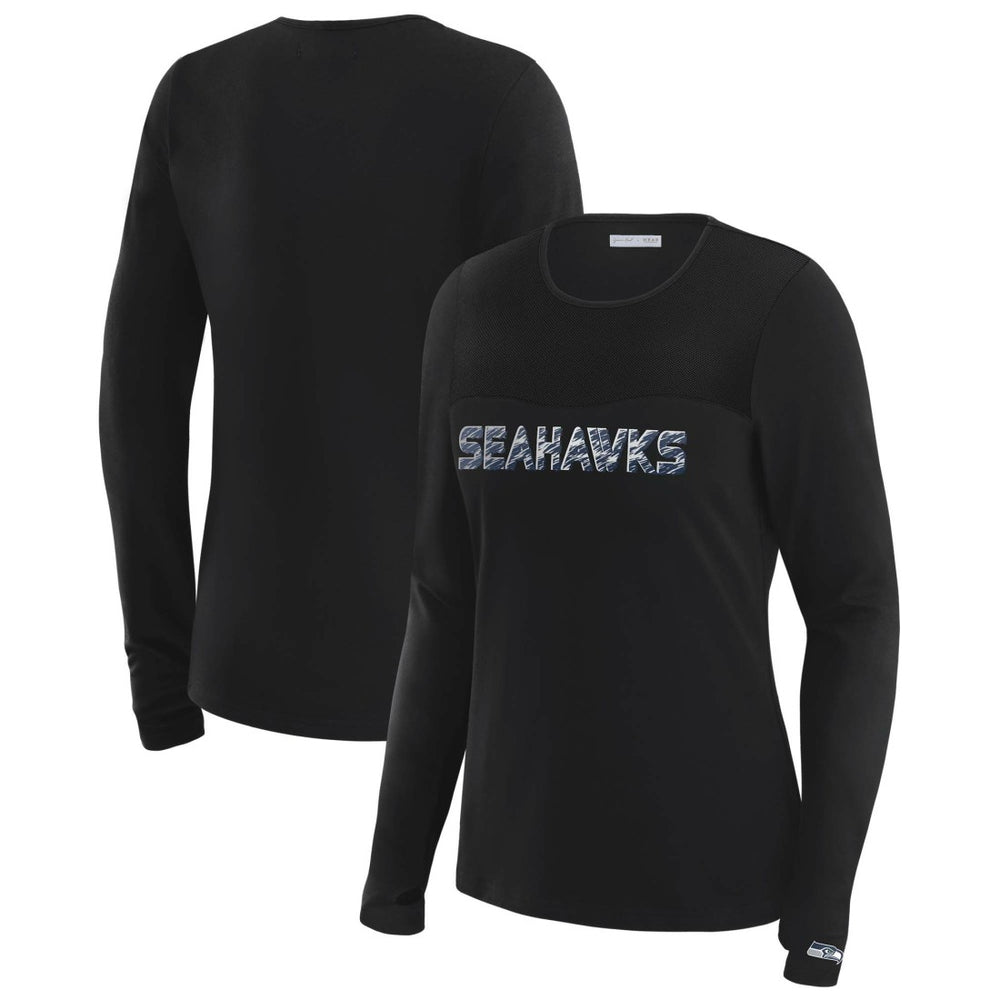 Seattle Seahawks WEAR by Erin Andrews x Gracie Hunt Women's Mesh Panel Long Sleeve T-Shirt - Black for sale