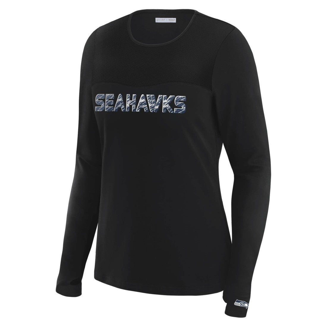 Seattle Seahawks WEAR by Erin Andrews x Gracie Hunt Women's Mesh Panel Long Sleeve T-Shirt - Black for sale