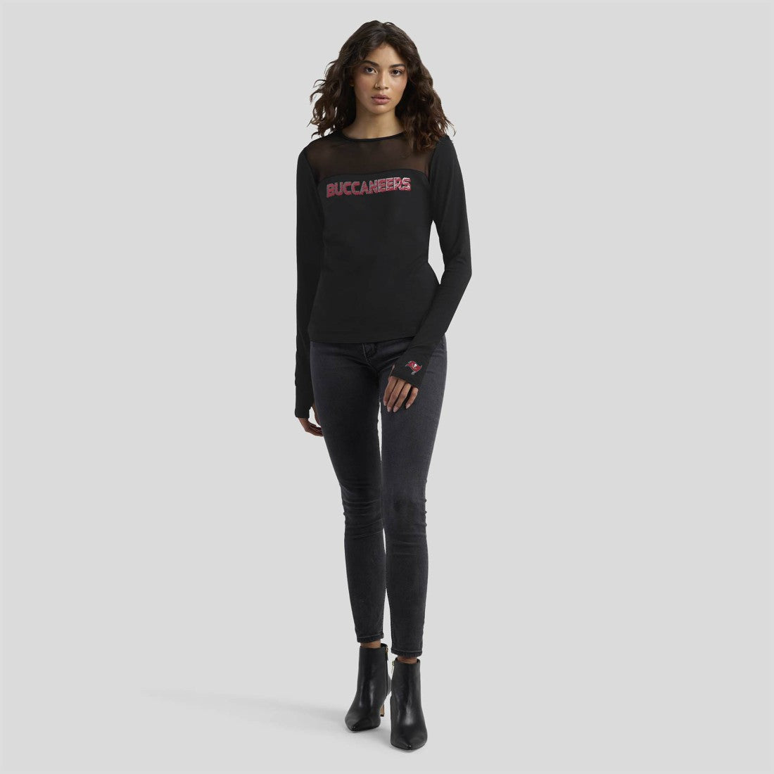 Tampa Bay Buccaneers WEAR by Erin Andrews x Gracie Hunt Women's Mesh Panel Long Sleeve T-Shirt - Black outlet