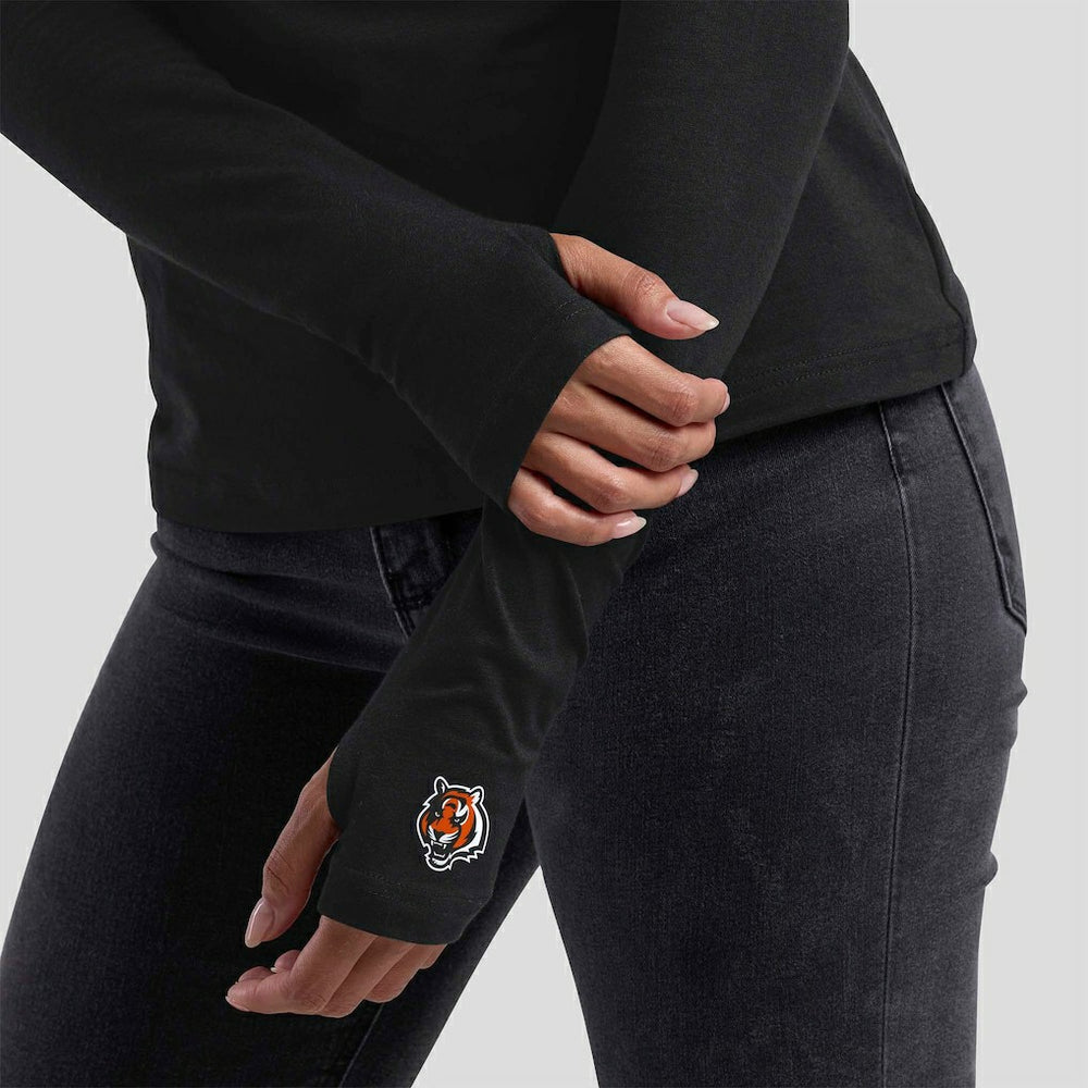Cincinnati Bengals WEAR by Erin Andrews x Gracie Hunt Women's Mesh Panel Long Sleeve T-Shirt - Black outlet