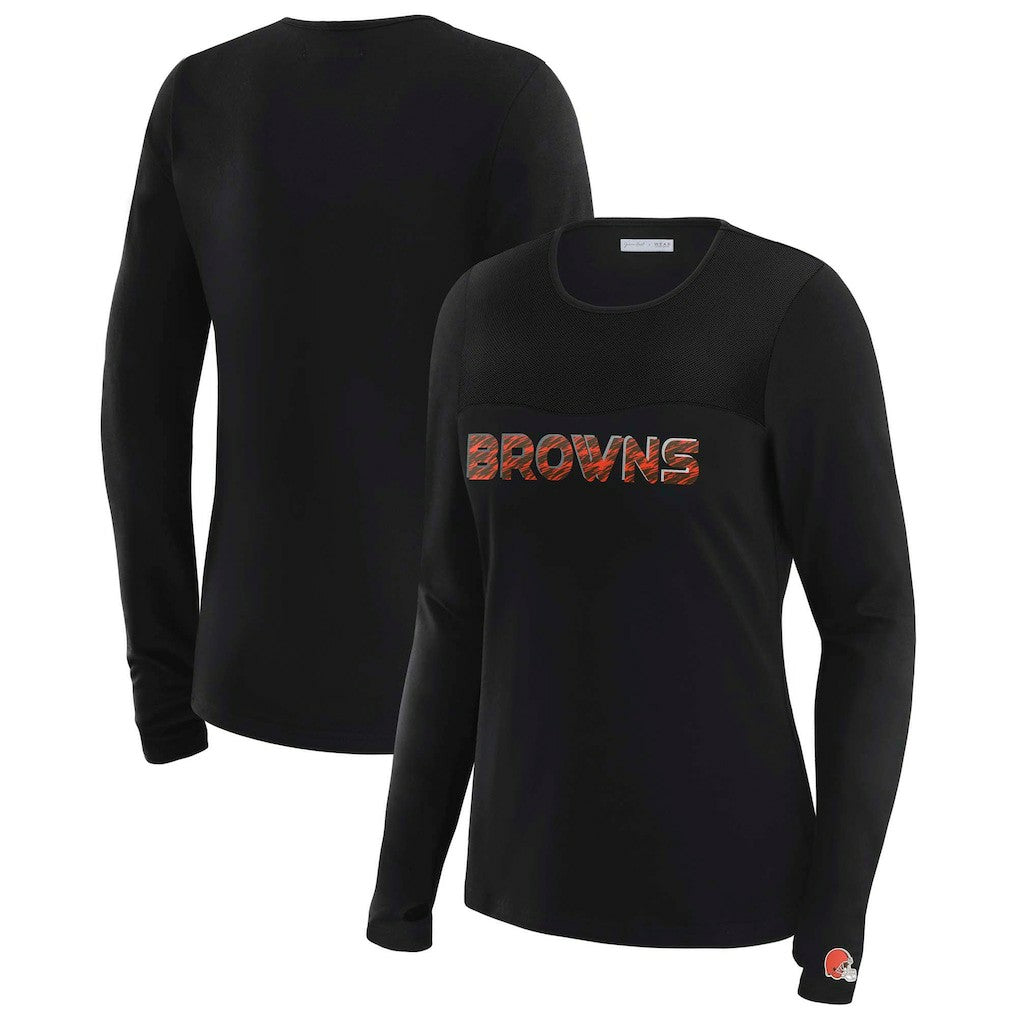 Cleveland Browns WEAR by Erin Andrews x Gracie Hunt Women's Mesh Panel Long Sleeve T-Shirt - Black cheap