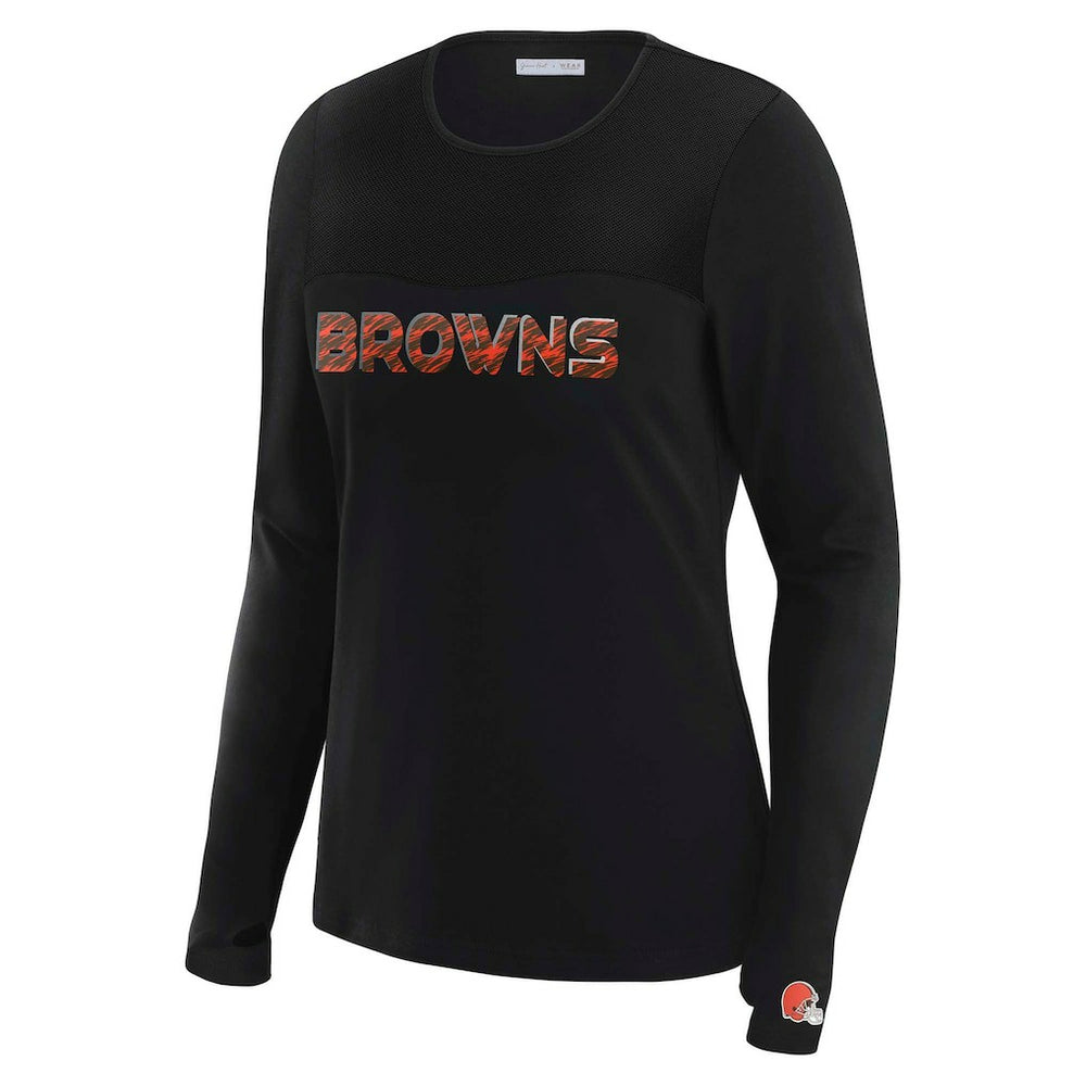 Cleveland Browns WEAR by Erin Andrews x Gracie Hunt Women's Mesh Panel Long Sleeve T-Shirt - Black cheap