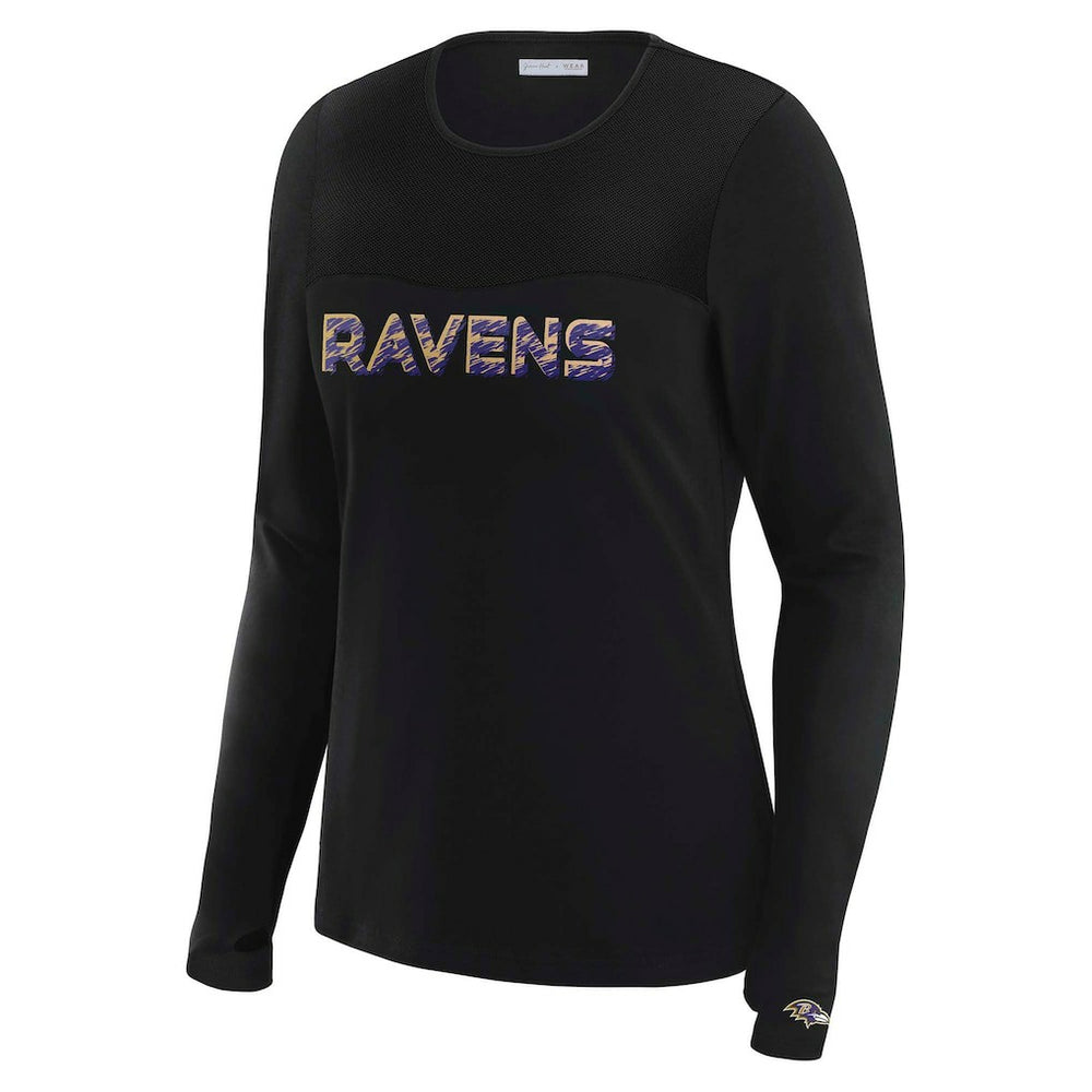 Baltimore Ravens WEAR by Erin Andrews x Gracie Hunt Women's Mesh Panel Long Sleeve T-Shirt - Black discount