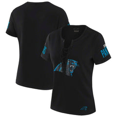 Carolina Panthers WEAR by Erin Andrews x Gracie Hunt Women's Draft Me Lace-Up T-Shirt - Black for sale