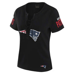 New England Patriots WEAR by Erin Andrews x Gracie Hunt Women's Draft Me Lace-Up T-Shirt - Black cheap