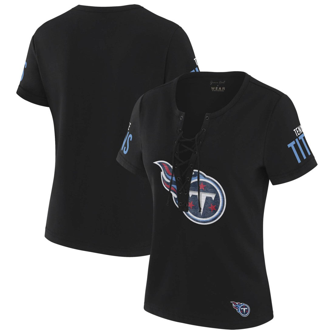 Tennessee Titans WEAR by Erin Andrews x Gracie Hunt Women's Draft Me Lace-Up T-Shirt - Black online
