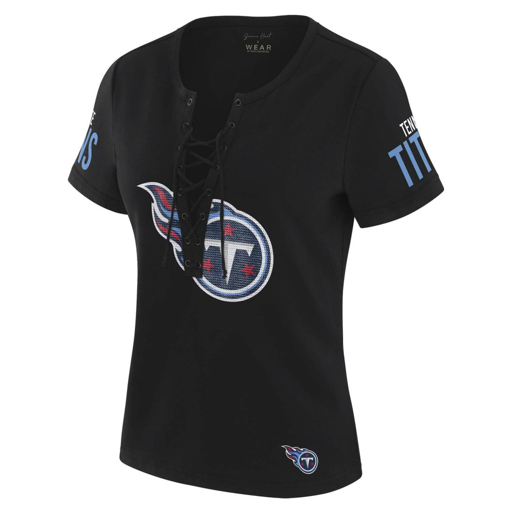 Tennessee Titans WEAR by Erin Andrews x Gracie Hunt Women's Draft Me Lace-Up T-Shirt - Black online