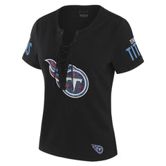 Tennessee Titans WEAR by Erin Andrews x Gracie Hunt Women's Draft Me Lace-Up T-Shirt - Black online
