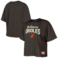 Baltimore Orioles Women's Cooperstown Collection Multiplier Pinstripe Cropped T-Shirt - Black | New Era
