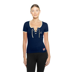 Atlanta Braves Women's Throwback Lace Up T-Shirt - Navy | New Era