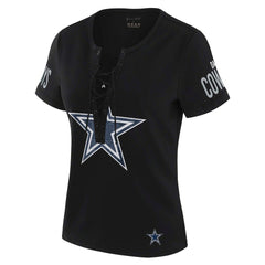 Dallas Cowboys WEAR by Erin Andrews x Gracie Hunt Women's Draft Me Lace-Up T-Shirt - Black on sale